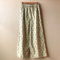 インド お花柄ブロックプリントのイージーパンツ グリーン