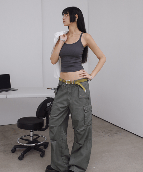 Multi-Pocket Pleated Wide Cargo Pants  / 2color