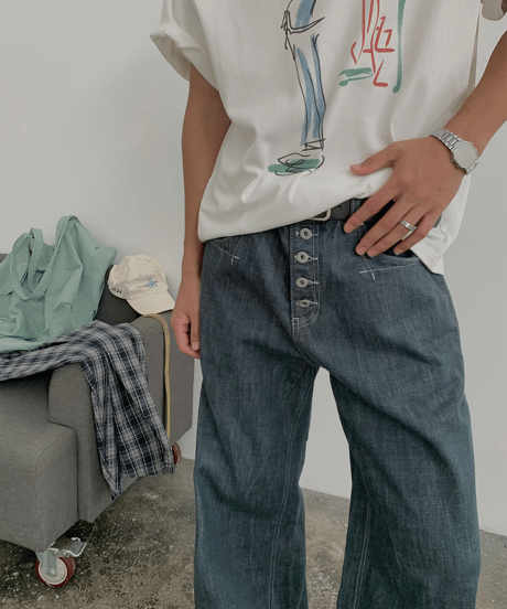 Faded Straight Wide Denim Pants