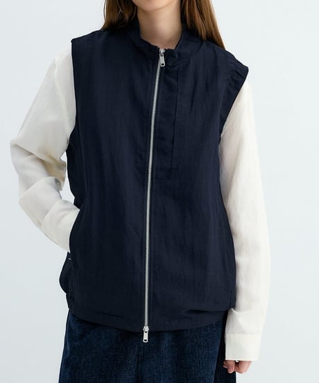 Wide Stand Collar Simple Zip Vest / 2color
