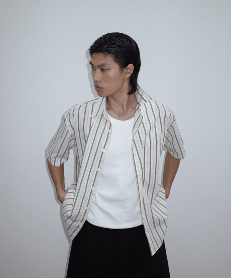 Oversized Vertical Stripe Short Sleeve Shirt
