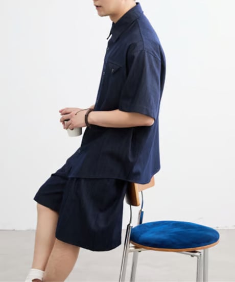 Slab Texture Denim-Like Short Sleeve Shirt