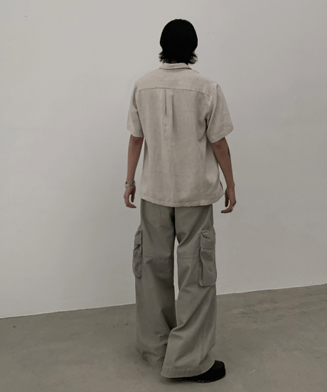 Linen Blend V-Neck Open Collar Loose Shirt  / 2color