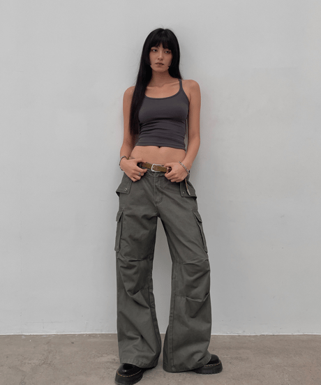 Multi-Pocket Pleated Wide Cargo Pants  / 2color