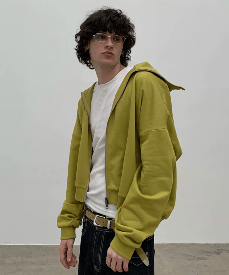Boxy High-Neck Full-Zip Hoodie / 2color