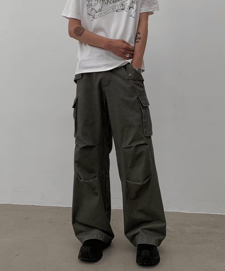 Vintage Wash Wide Cargo Pants  / 2color