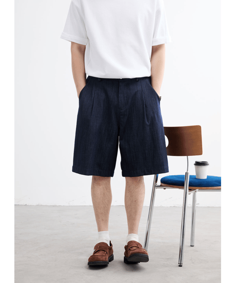 Slab Texture Denim-Like Wide Short Pants
