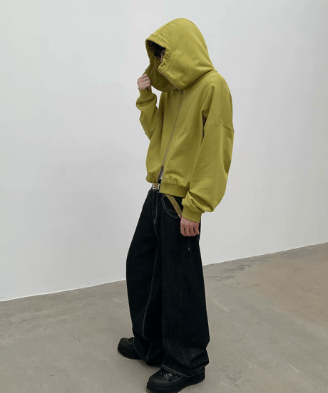 Boxy High-Neck Full-Zip Hoodie / 2color