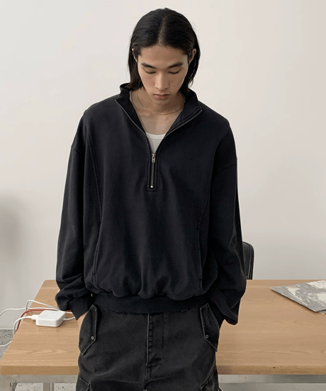 Washed Heavy Weight Half-Zip Sweatshirt / 2color