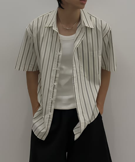 Oversized Vertical Stripe Short Sleeve Shirt