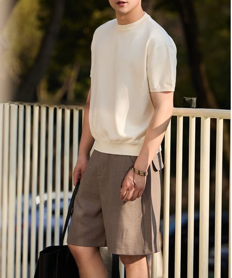 Crew Neck Knit Short Sleeve T-shirt / 3color