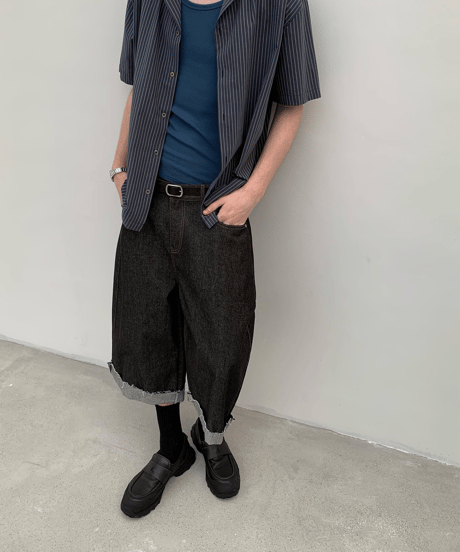 Raw Denim Crop Wide Pants