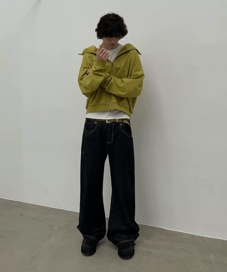 Boxy High-Neck Full-Zip Hoodie / 2color