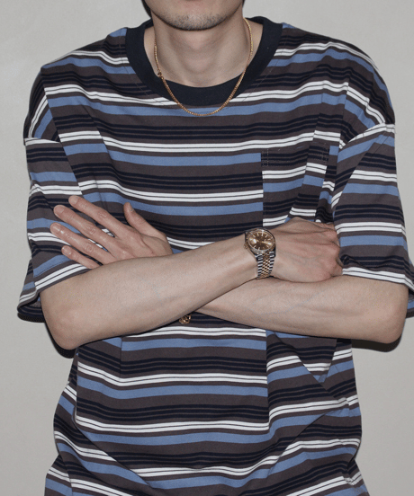 Vintage Striped Loose Pocket Short Sleeve T-Shirt / 2color