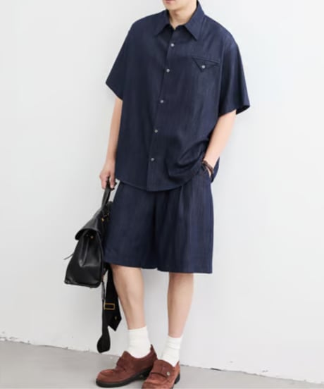Slab Texture Denim-Like Short Sleeve Shirt