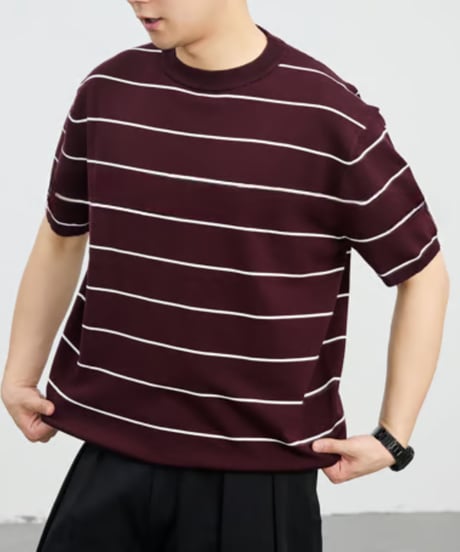 Border Short Sleeve Knit T-shirt / 4color