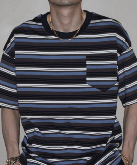 Vintage Striped Loose Pocket Short Sleeve T-Shirt / 2color