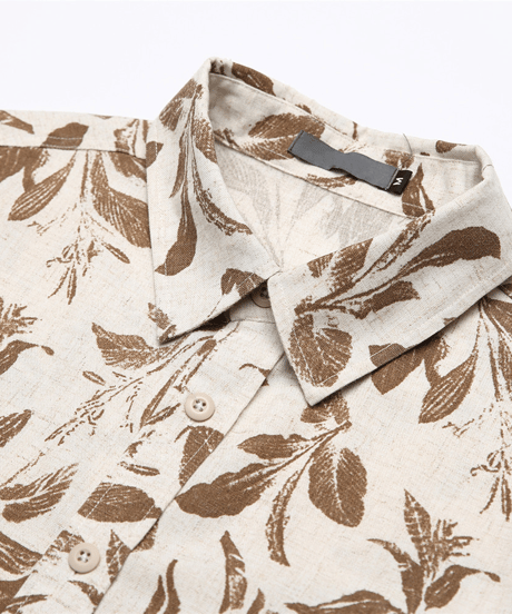 Vintage Leaf Print Loose Short Sleeve Shirt / 2color