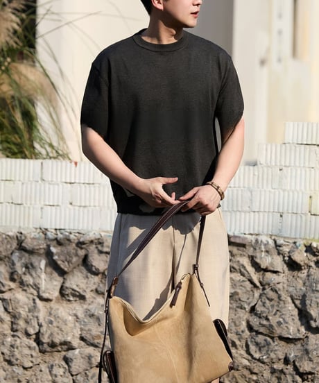 Crew Neck Knit Short Sleeve T-shirt / 3color