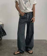 Faded Straight Wide Denim Pants