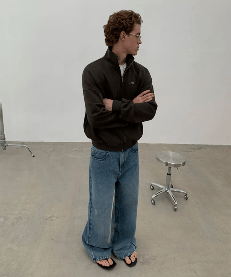 Double-Zip Full-Zip Sweatshirt Jacket / 2color