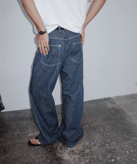 Faded Straight Wide Denim Pants