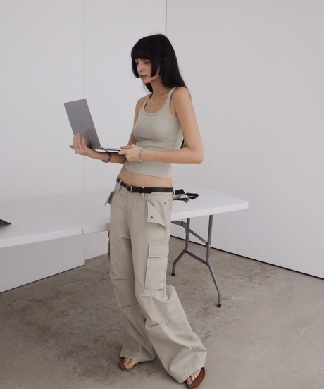 Vintage Wash Wide Cargo Pants  / 2color