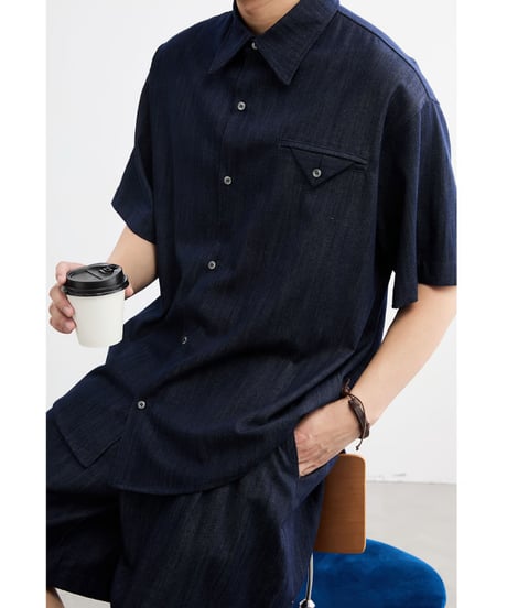 Slab Texture Denim-Like Short Sleeve Shirt