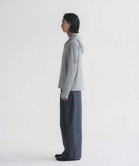 Vintage Stripe Henley Neck Knit Hooded Long Sleeve Top / 2color