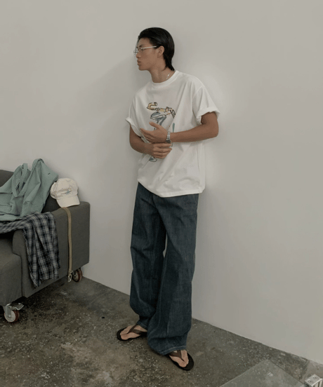 Faded Straight Wide Denim Pants