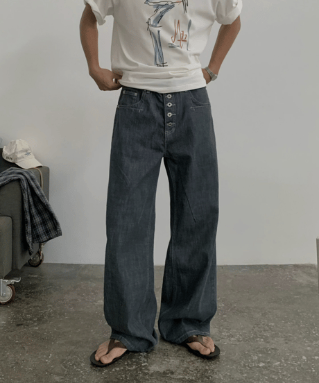 Faded Straight Wide Denim Pants