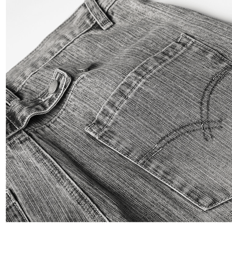 Washed Curved Silhouette Wide Denim Pants