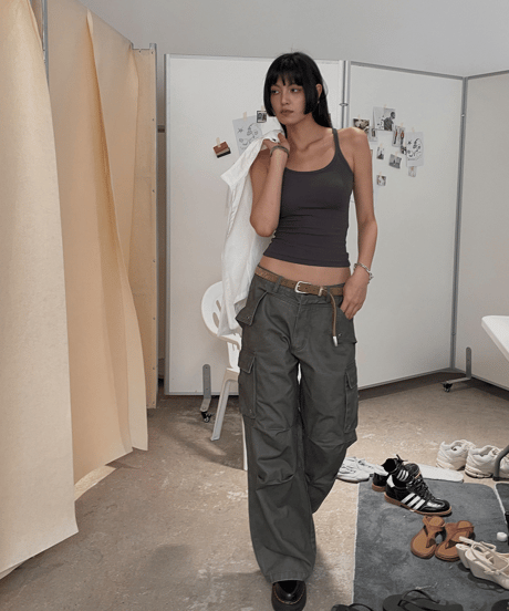Multi-Pocket Pleated Wide Cargo Pants  / 2color