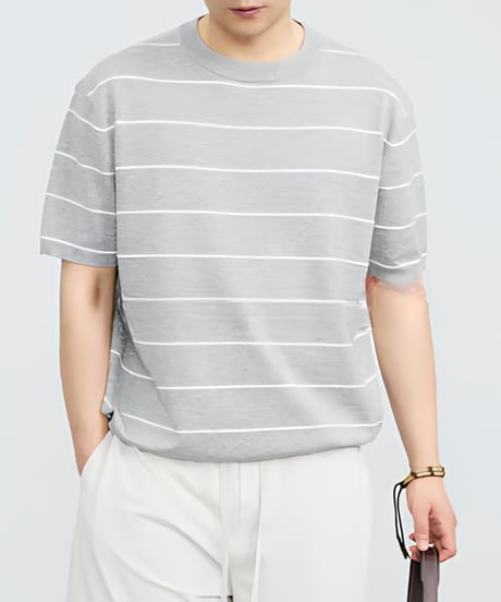 Border Short Sleeve Knit T-shirt / 4color