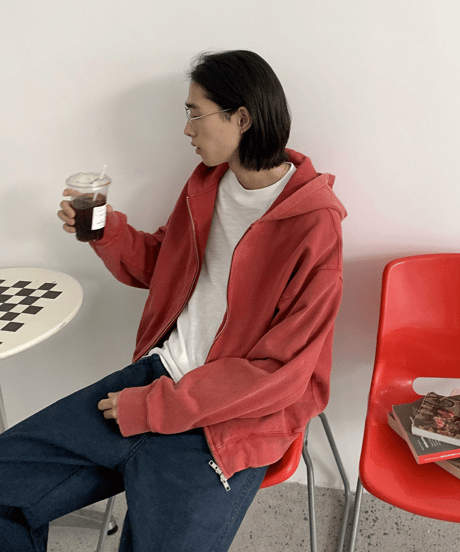 Washed Boxy Zip-Up Sweatshirt Hoodie