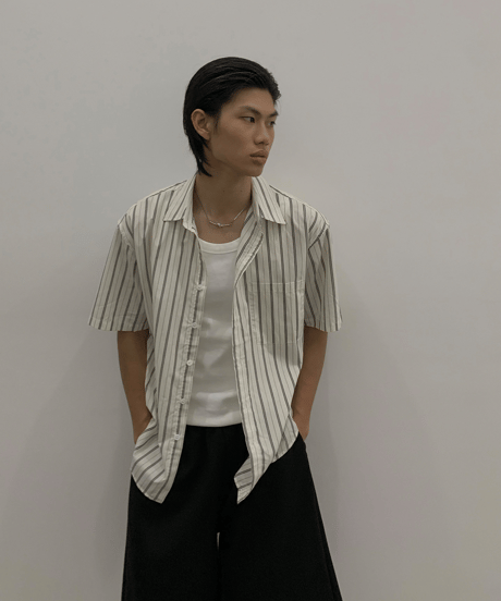 Oversized Vertical Stripe Short Sleeve Shirt