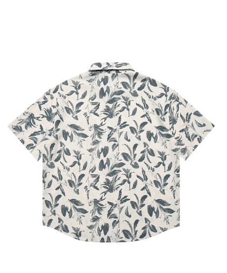 Vintage Leaf Print Loose Short Sleeve Shirt / 2color