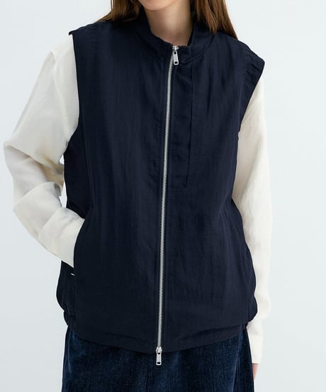 Wide Stand Collar Simple Zip Vest / 2color