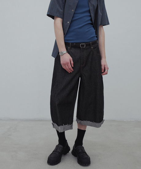 Raw Denim Crop Wide Pants