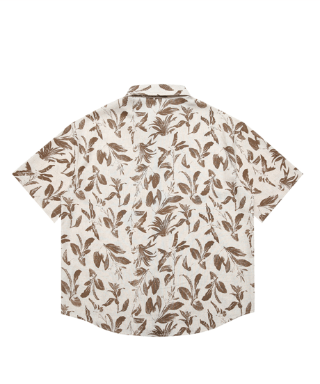 Vintage Leaf Print Loose Short Sleeve Shirt / 2color