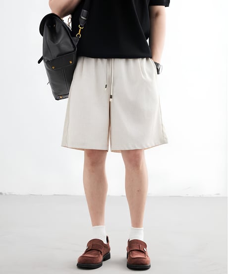 Linen Blend Drawstring Easy Short Pants