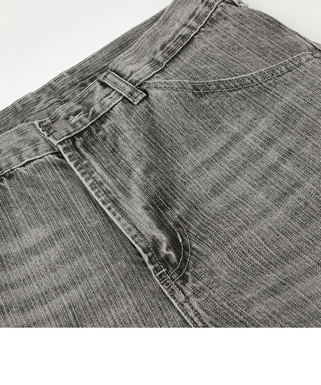 Washed Curved Silhouette Wide Denim Pants