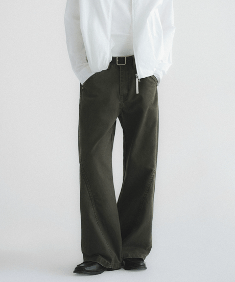 Vintage Wash Curved Seam Wide Pants / 2color