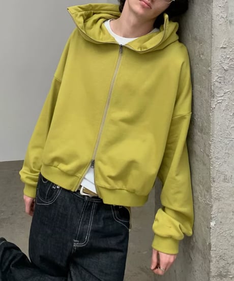Boxy High-Neck Full-Zip Hoodie / 2color