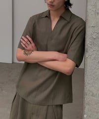 Linen Blend V-Neck Open Collar Loose Shirt  / 2color