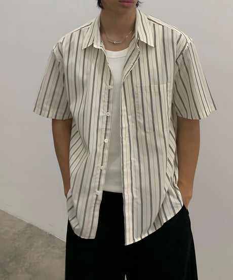 Oversized Vertical Stripe Short Sleeve Shirt