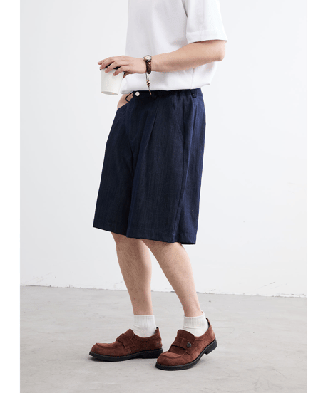 Slab Texture Denim-Like Wide Short Pants