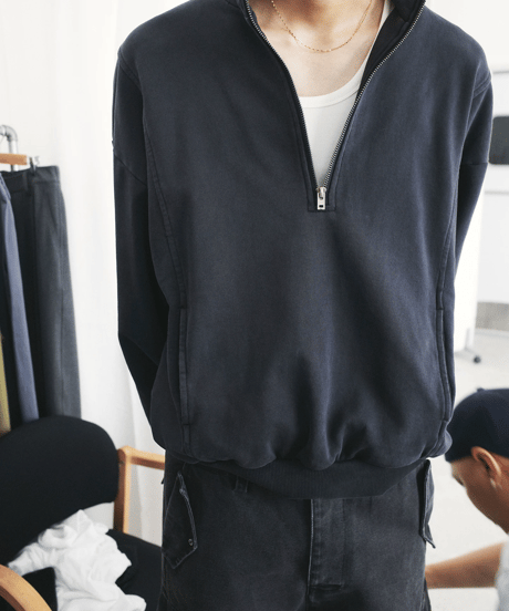 Washed Heavy Weight Half-Zip Sweatshirt / 2color