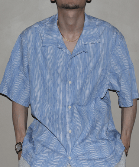 Relaxed Striped Open Collar Short Sleeve Shirt / 2color