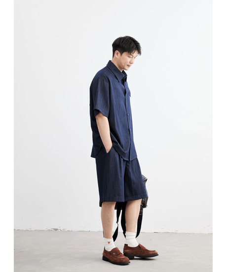 Slab Texture Denim-Like Wide Short Pants